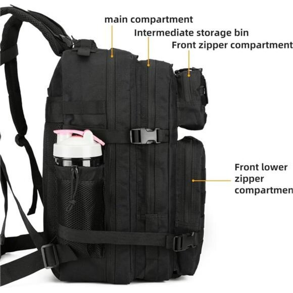 Tactical Assault Backpack 45L Waterproof Molle Military Hiking Travel Bag Black - Picture 4 of 7